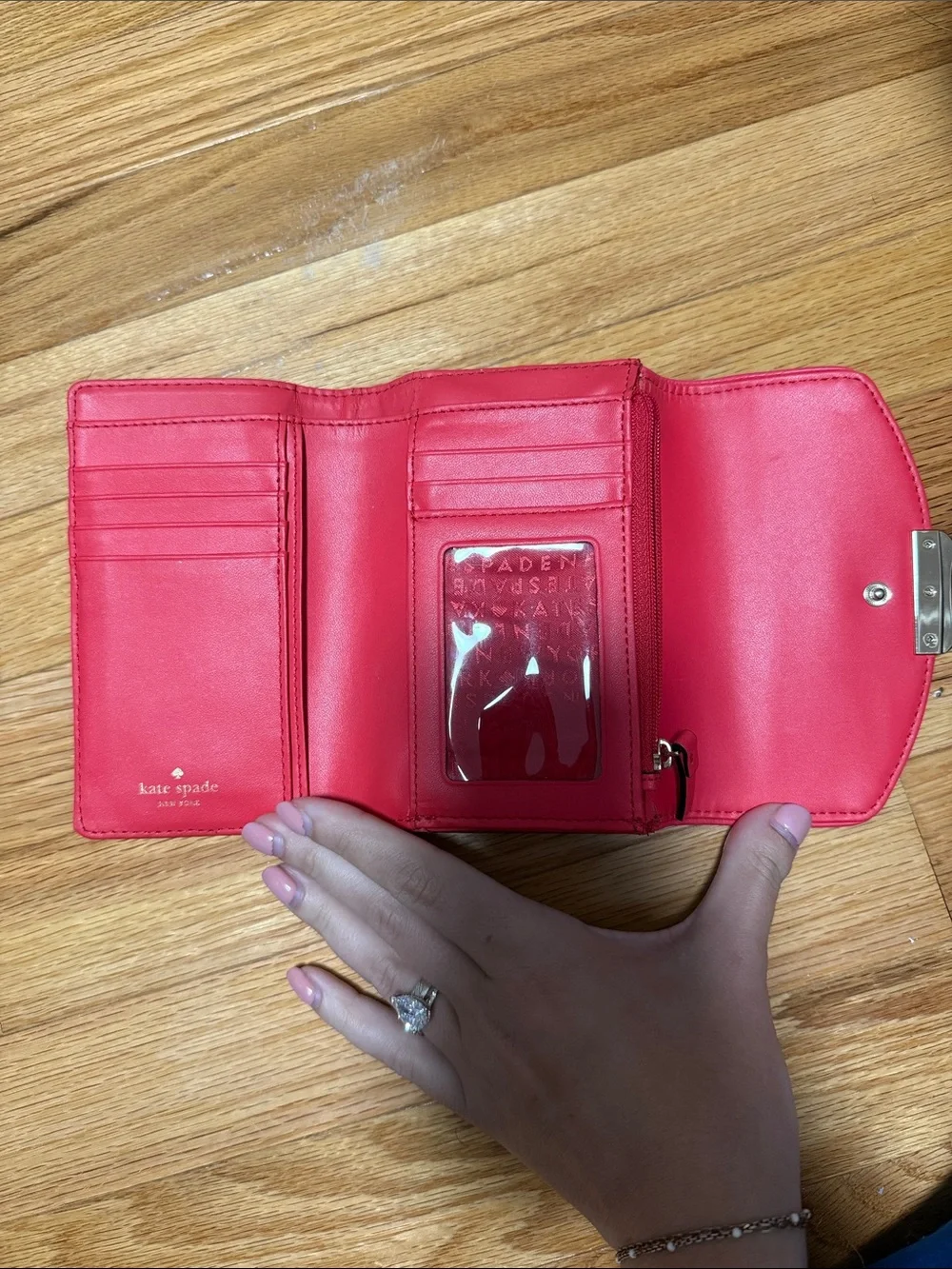 kate spade Coral Pebbled Leather Compact Wallet